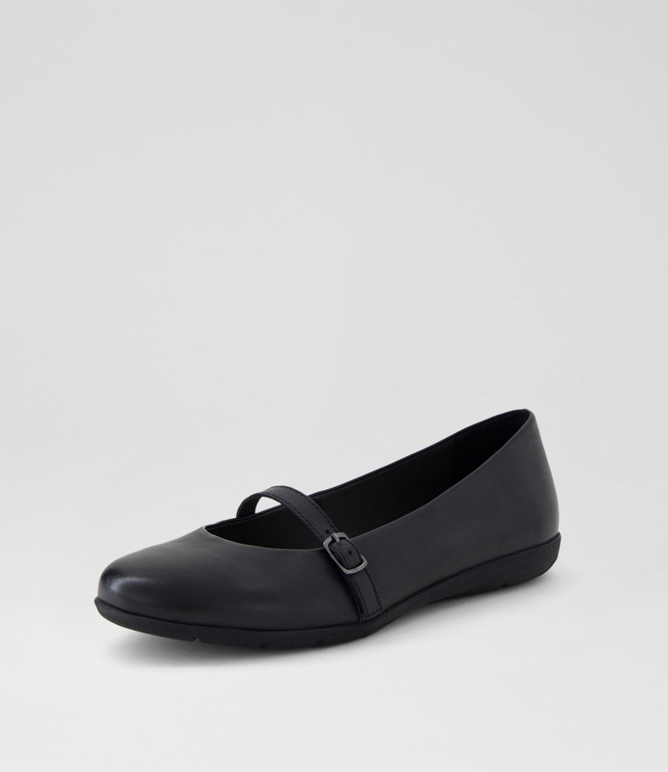 Hillie Black Leather Flat Shoes