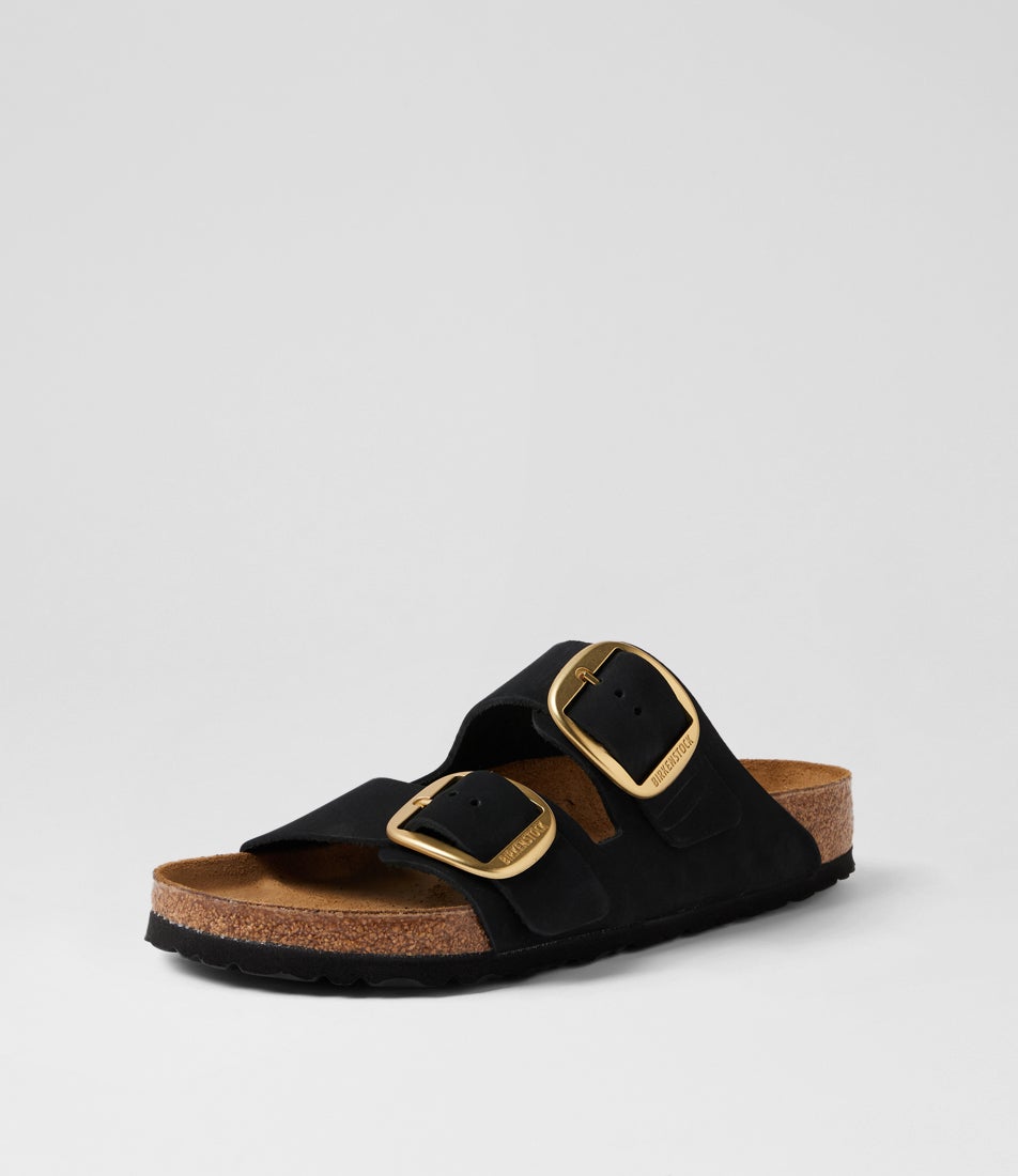 Arizona Big Buckle Black Nubuck Slides