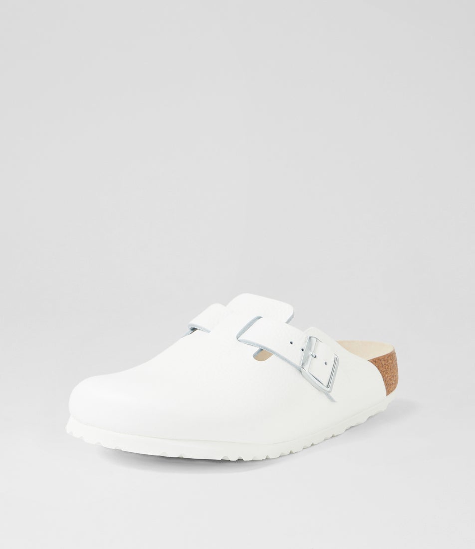 Boston White Leather Flat Shoes