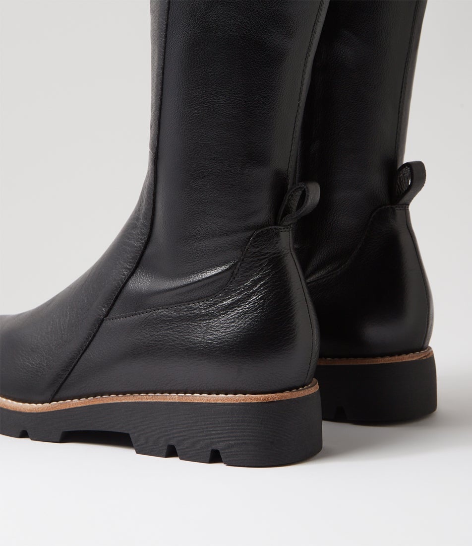 Demo Black Leather Stretch Knee High Boots