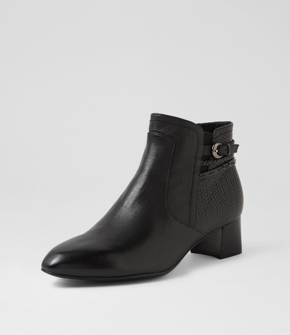 Mayas Black Leather Patent Ankle Boots