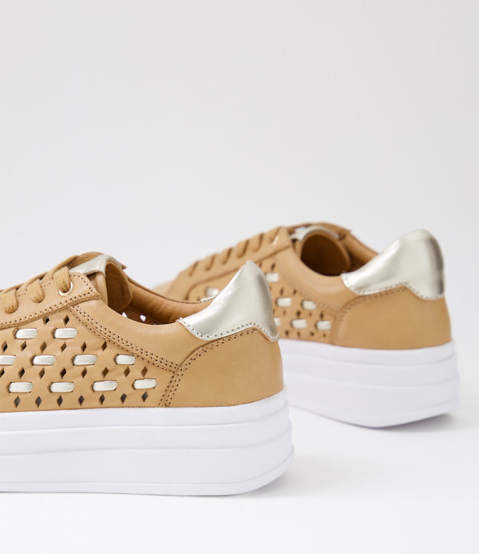 Ilona Camel Gold Leather Sneakers