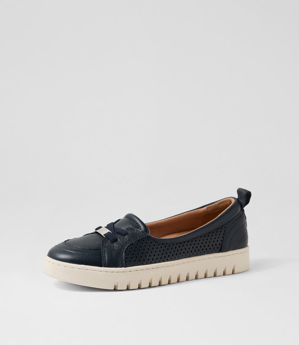 Tarins Navy Leather Flat Shoes