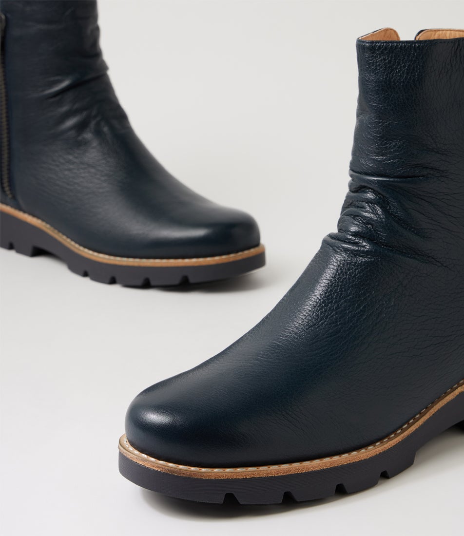 Dixeya Navy Leather Ankle Boots Dixeya Navy Leather Ankle Boots