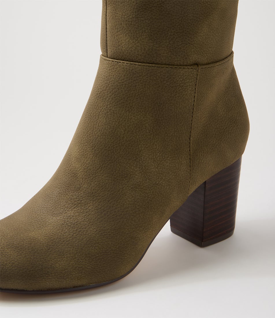 Malanda W Olive Nubuck Pu Knee High Boots Malanda W Olive Nubuck Pu Knee High Boots