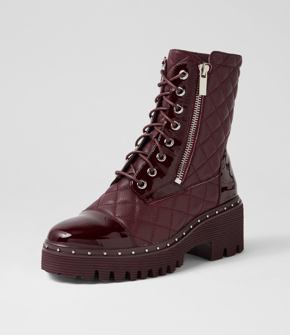 Owemmia Burgundy Patent Leather Ankle Boots