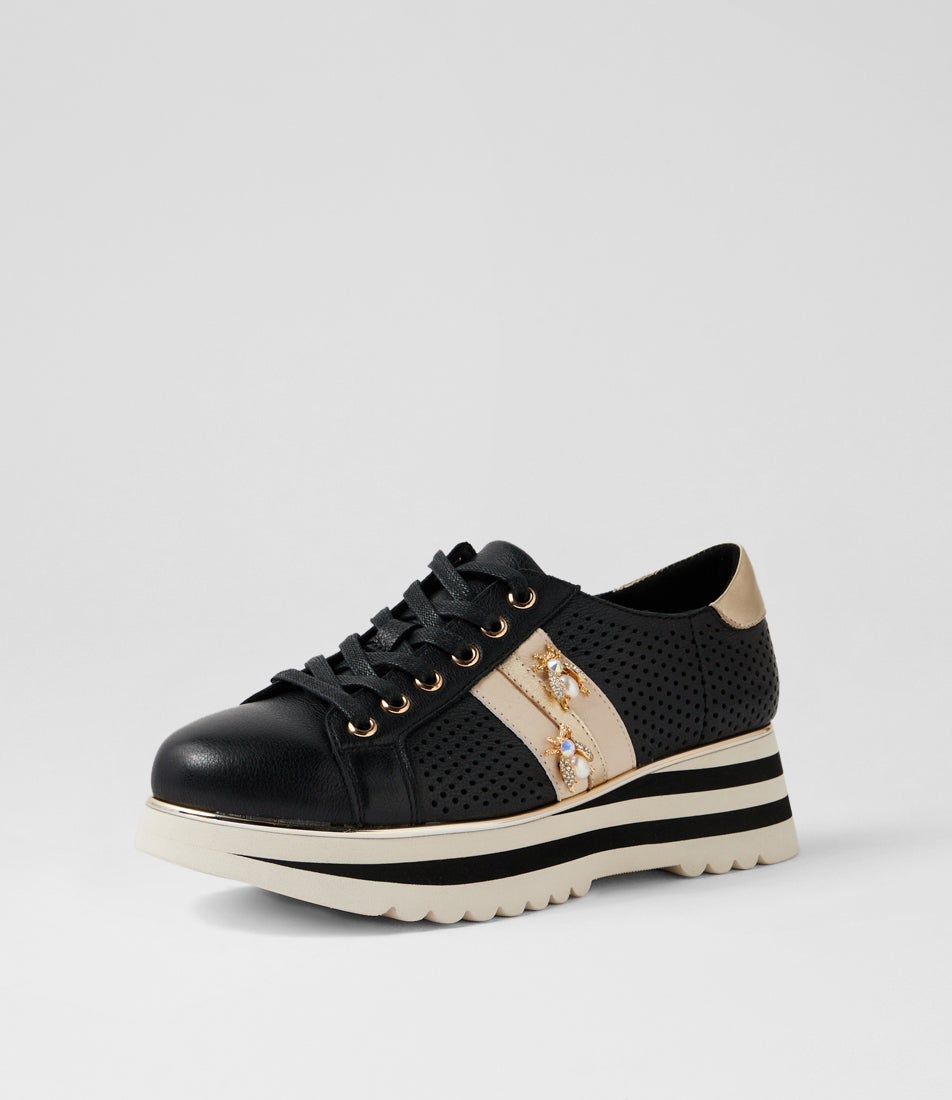 Eaglesy Black Milk Leather Lace Up Flats