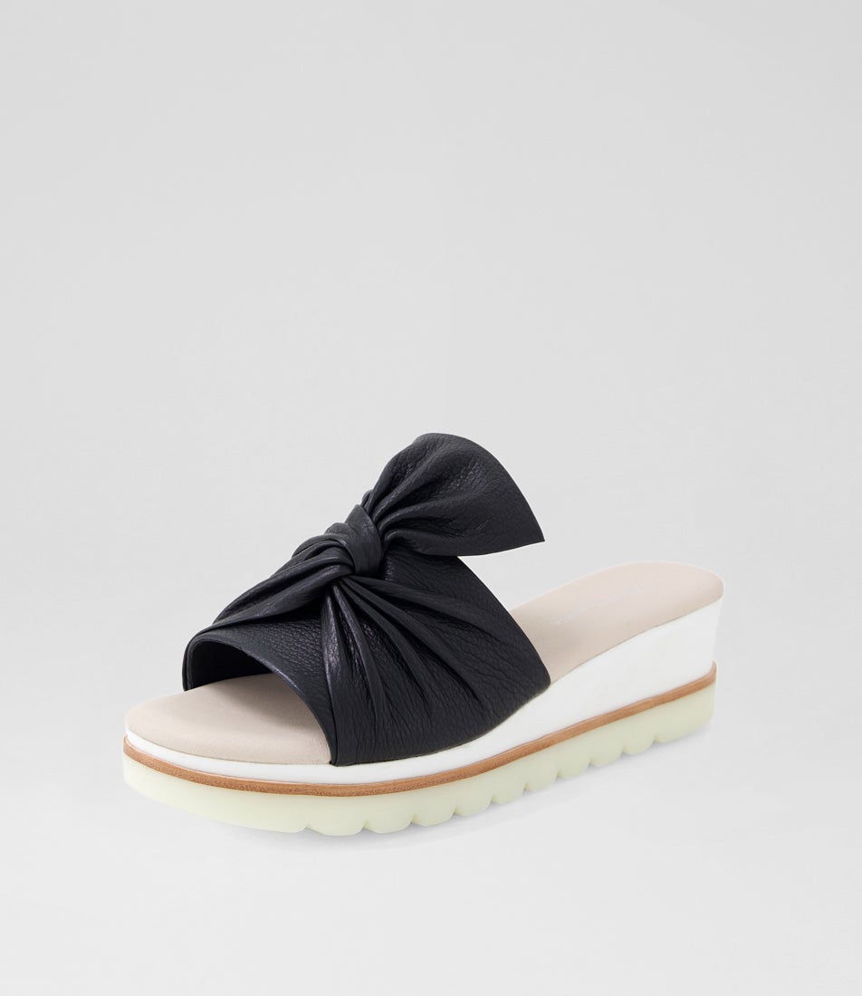 Wolin Black White Leather Slides