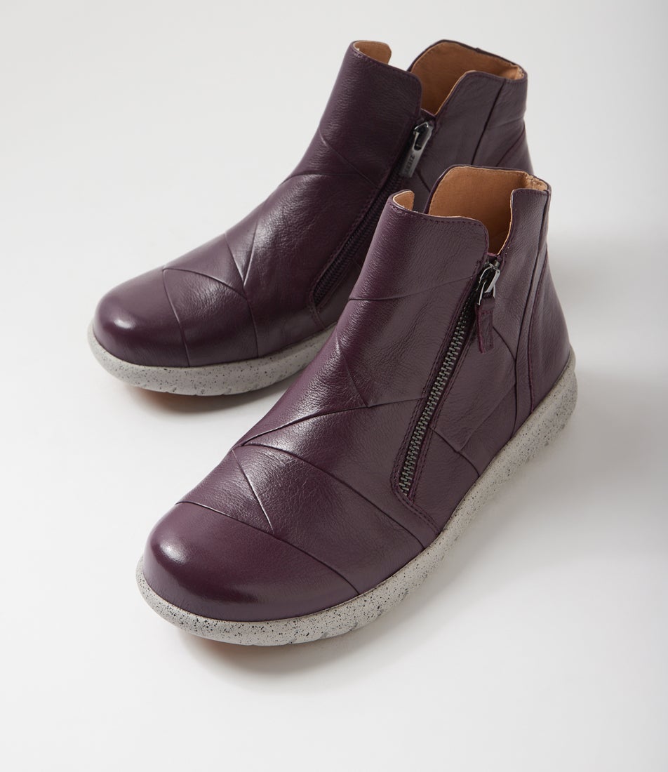 Sisley Xf Purple Leather Ankle Boots
