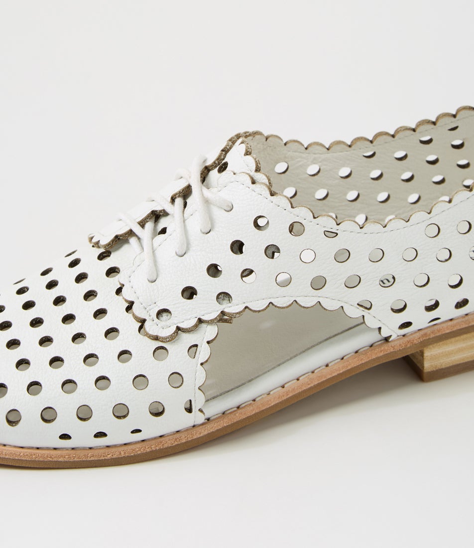 Adalina White Leather Lace Up Flats