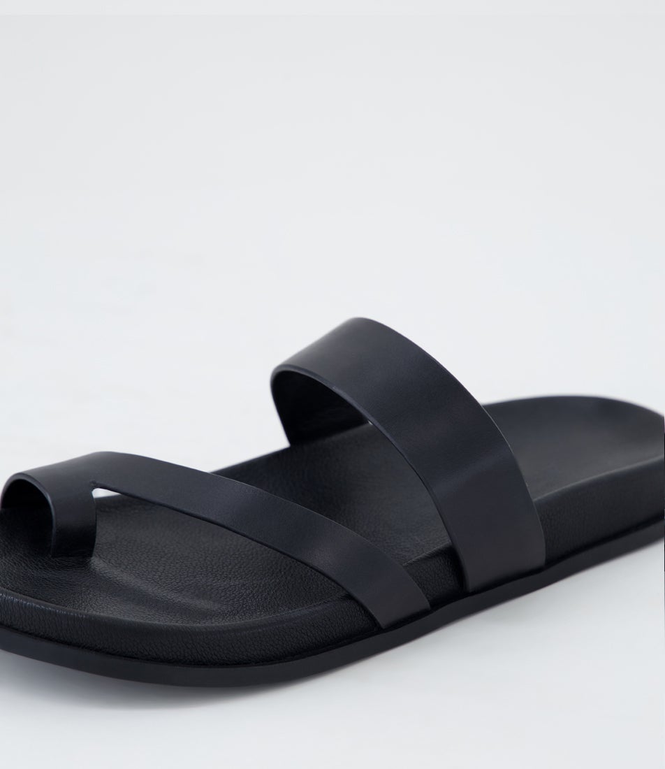 Haulen Black Leather Slides