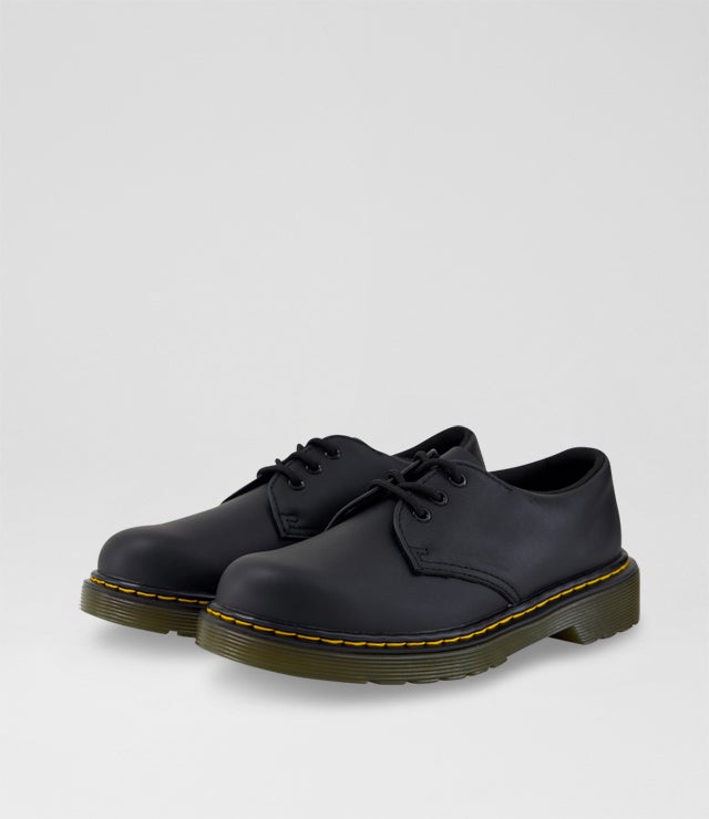 1461 Junior Black Leather Lace Up Flats