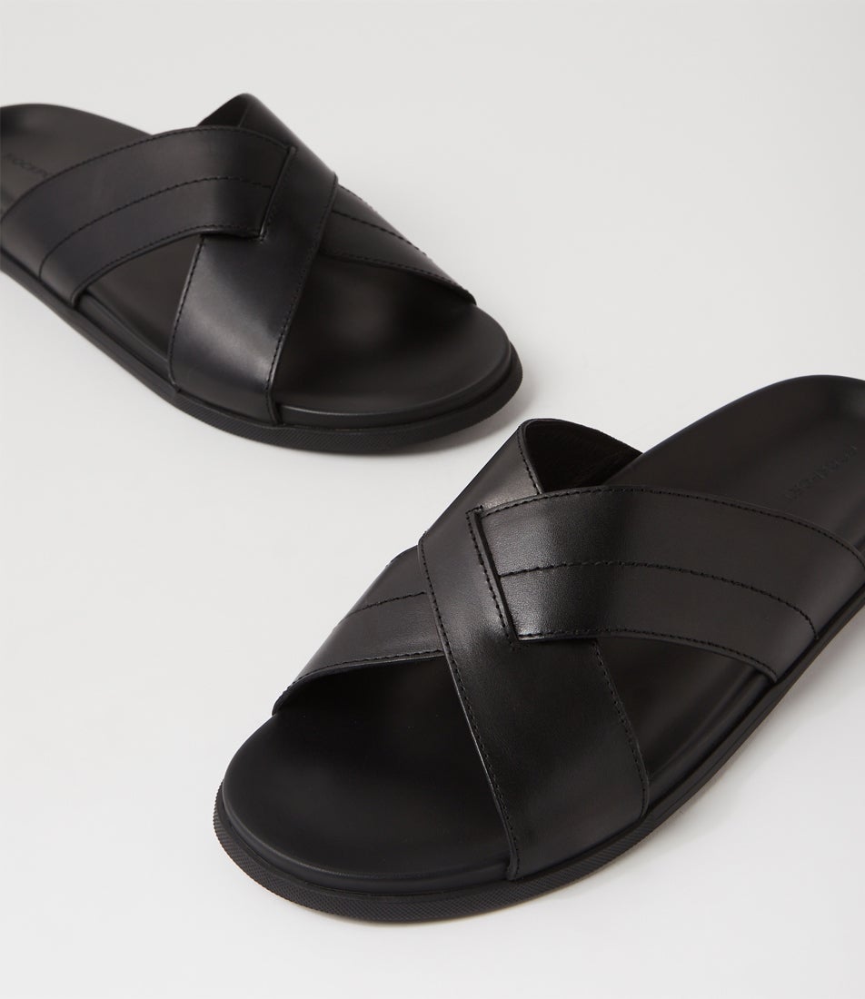 Sleigh Black Leather Slides