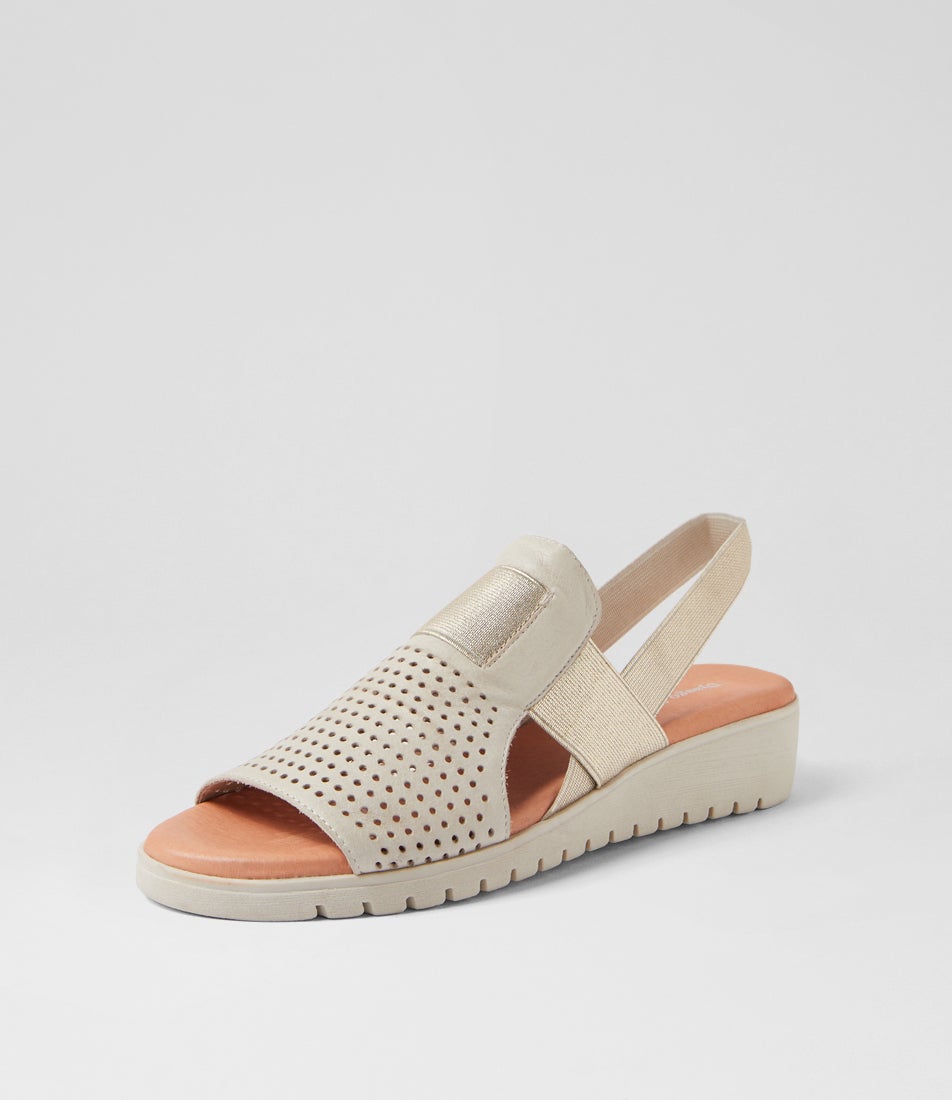 Maybel Almond Gold Leather Elastic Sandals