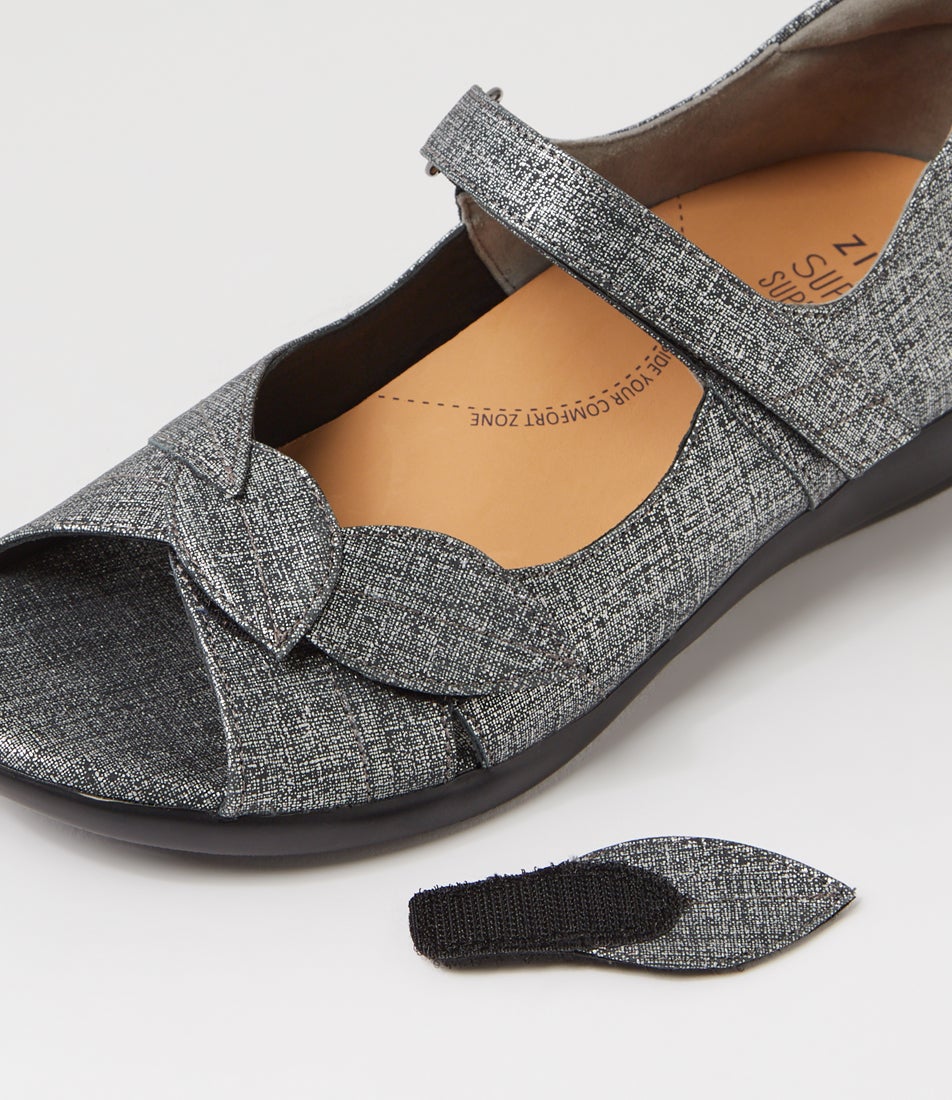 Disco W Black Pewter Print Leather Sandals