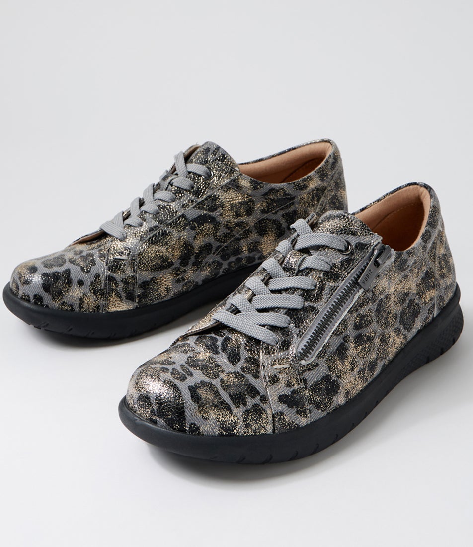 Solar Xf Slate Gold Leopard Leather Sneakers