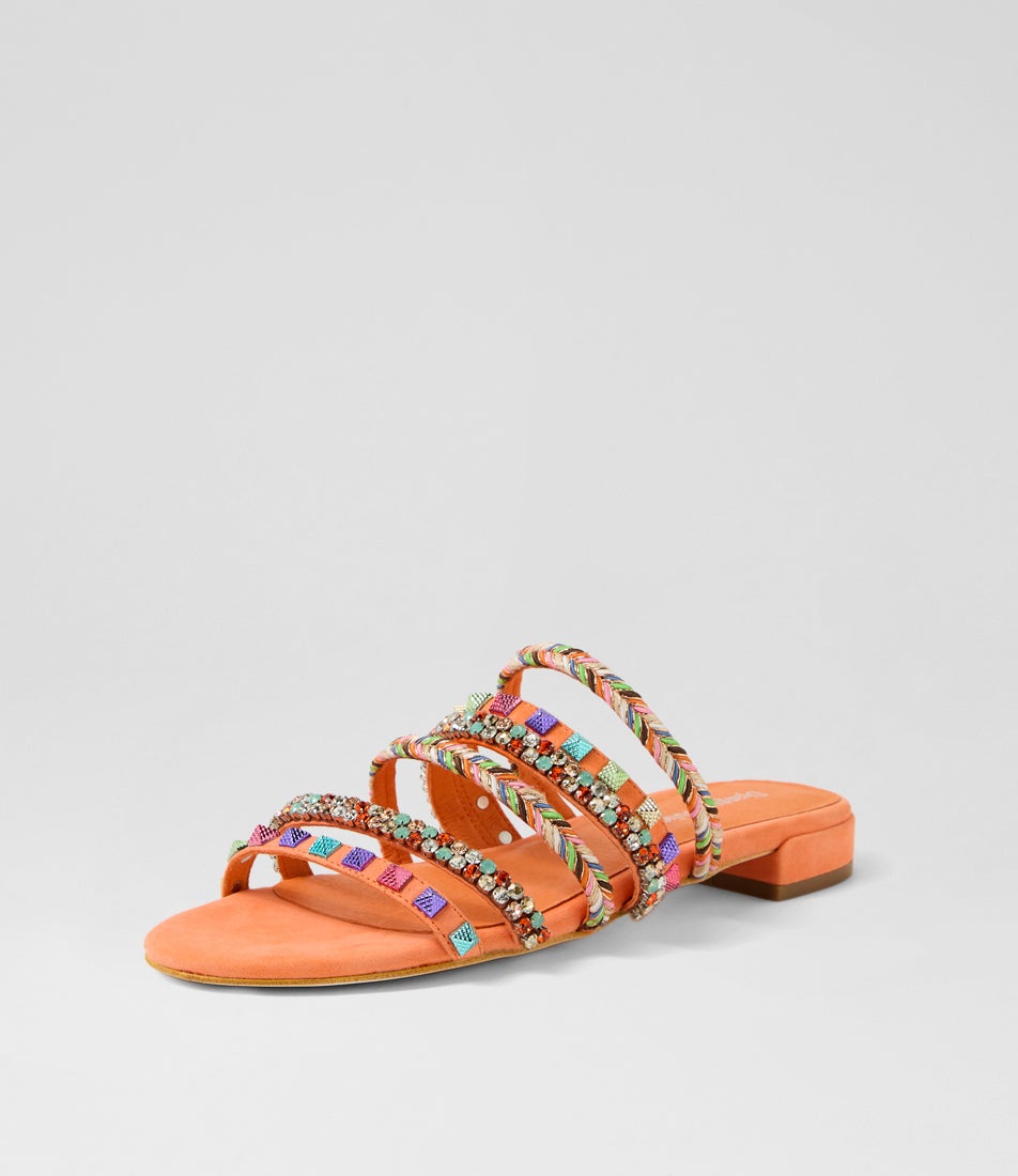 Linea Light Orange Multi Suede Slides