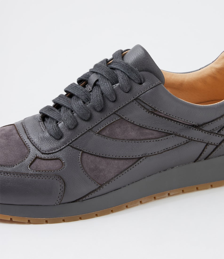 Prinko Charcoal Leather Suede Sneakers
