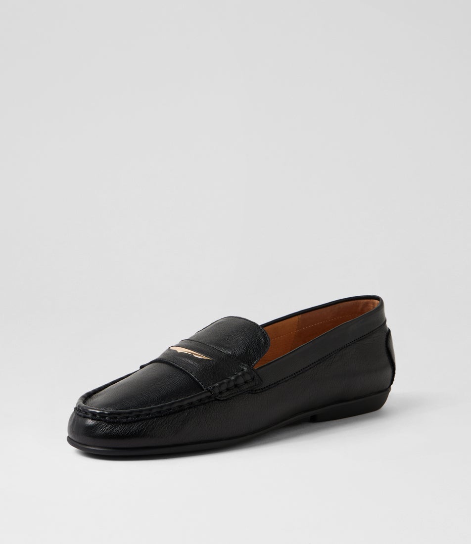 Rhaul Black Leather Flat Shoes