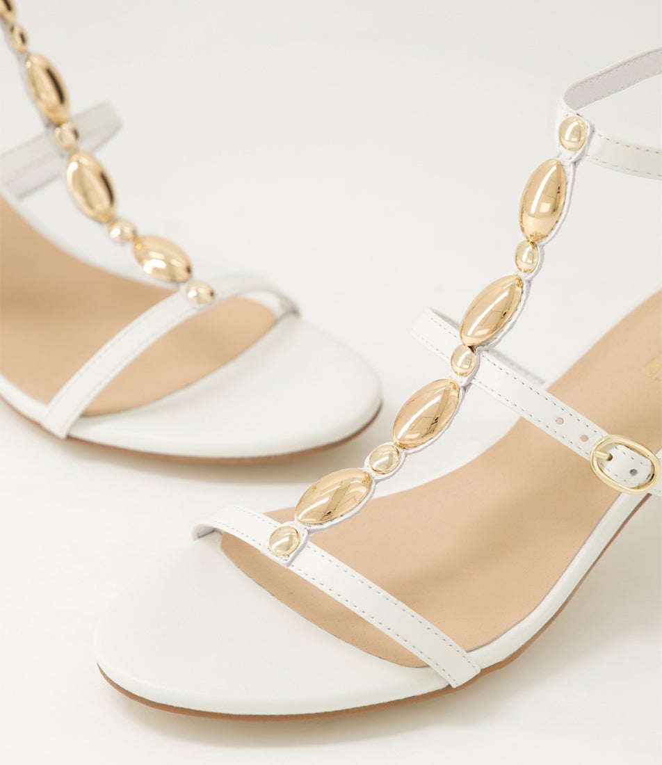Glimery White Leather Sandals