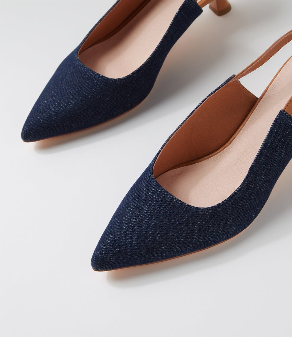 Valenta Ink Denim Dark Tan Fabric Heels