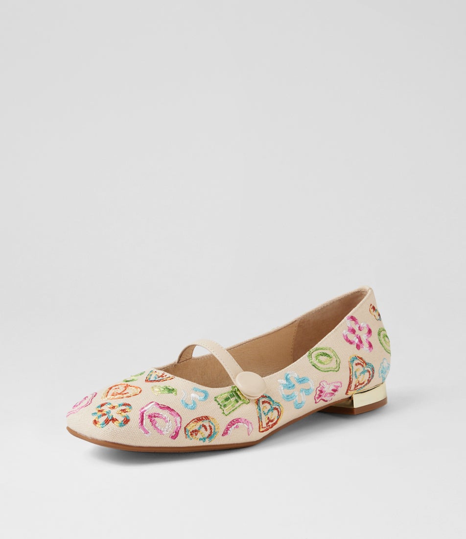 Flemming Cream Embroidery Fabric Flat Shoes