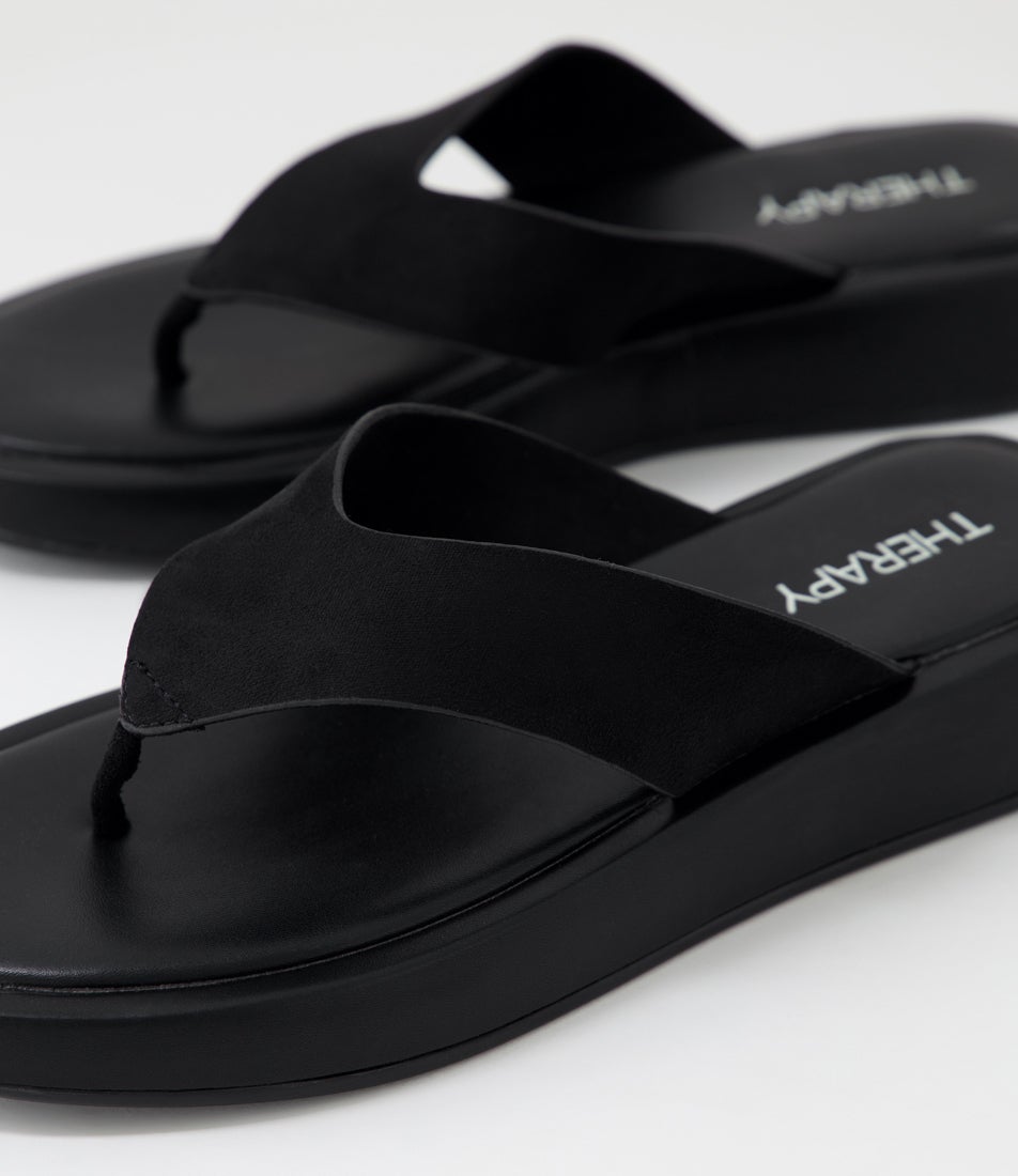 Veda Black Microsuede Thongs