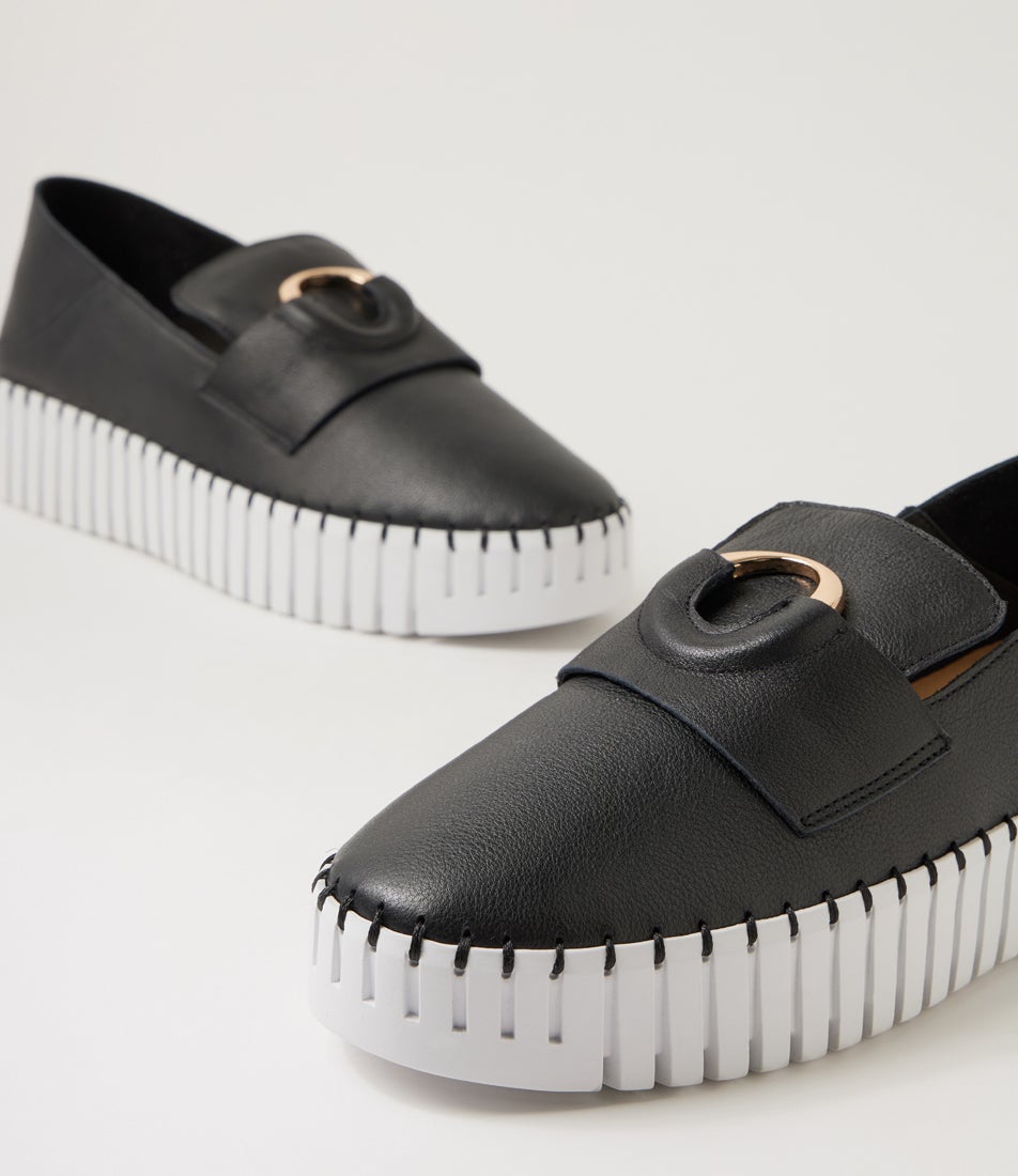 Burbanks Black White Leather Flat Shoes