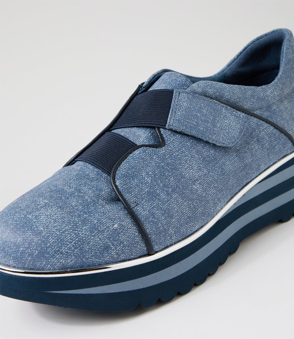Ellore Blue Denim Navy Leather Flat Shoes