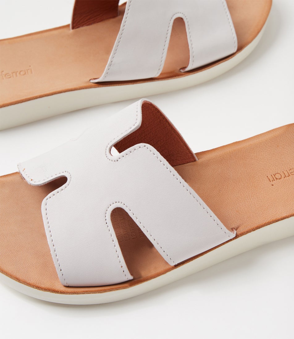 Nokker White Leather Slides