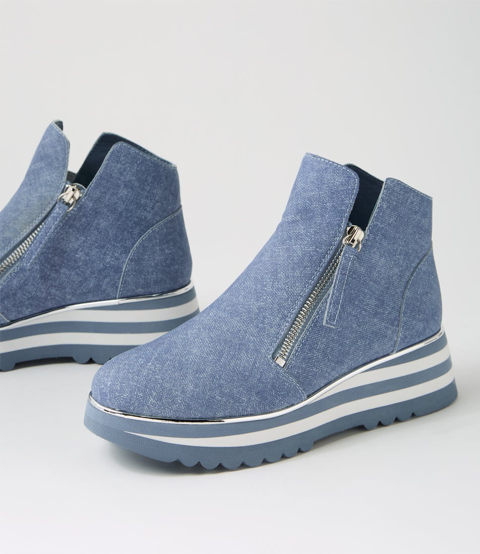 Evol Blue Denim Leather Ankle Boots