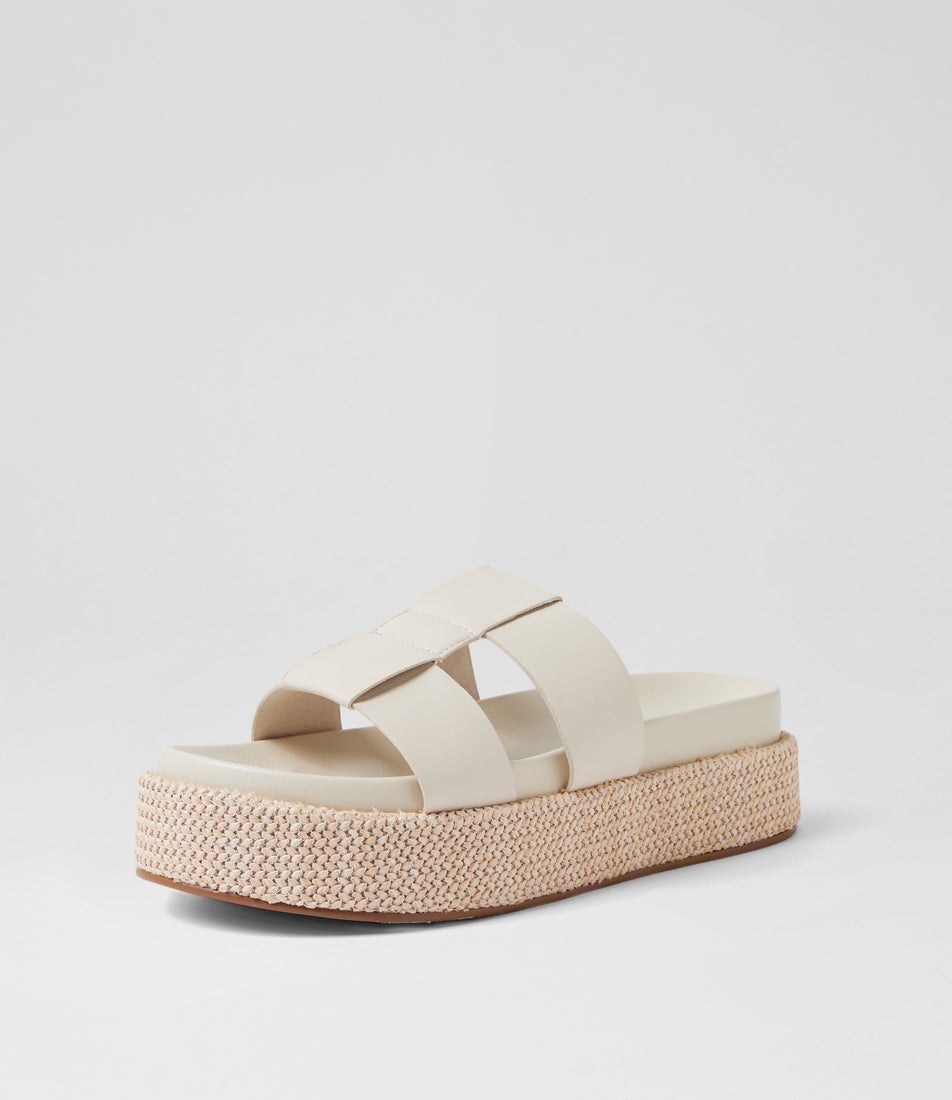 Tida Cream Leather Woven Slides