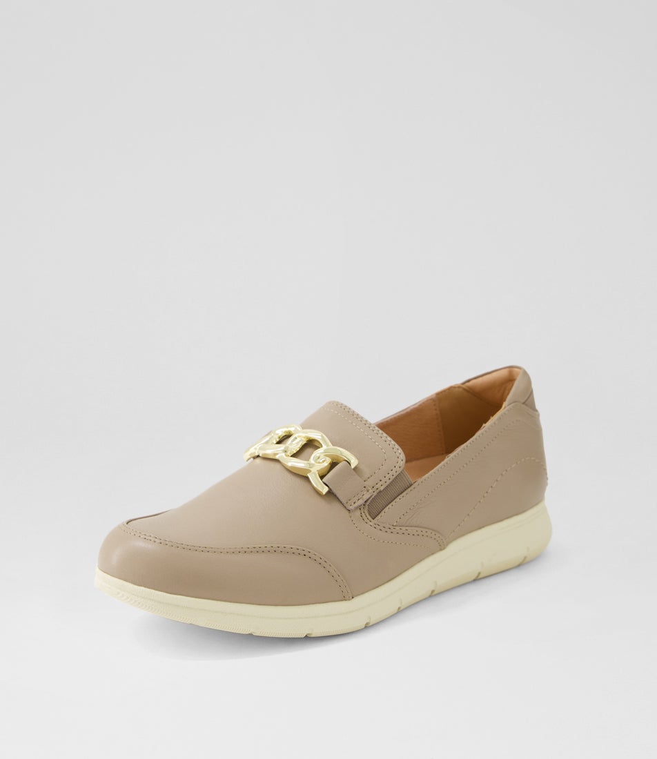 Daliah Light Taupe Leather Flat Shoes