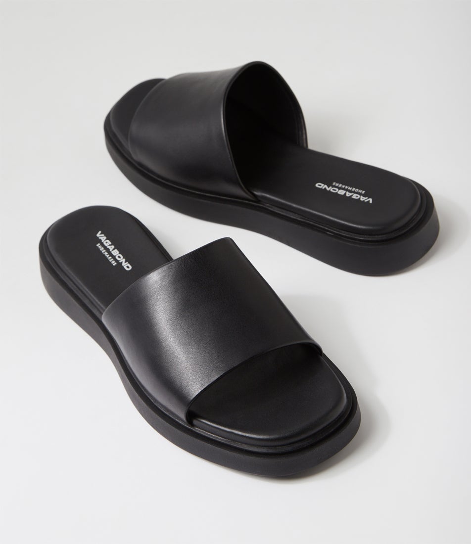Connie Black Leather Slides