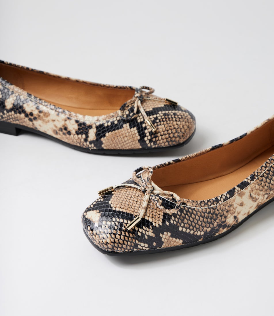 Panise Black Caramel Snake Leather Ballet Flats
