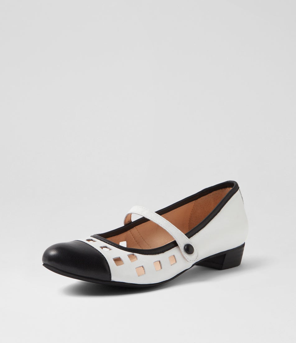 Exxot Black White Leather Ballet Flats