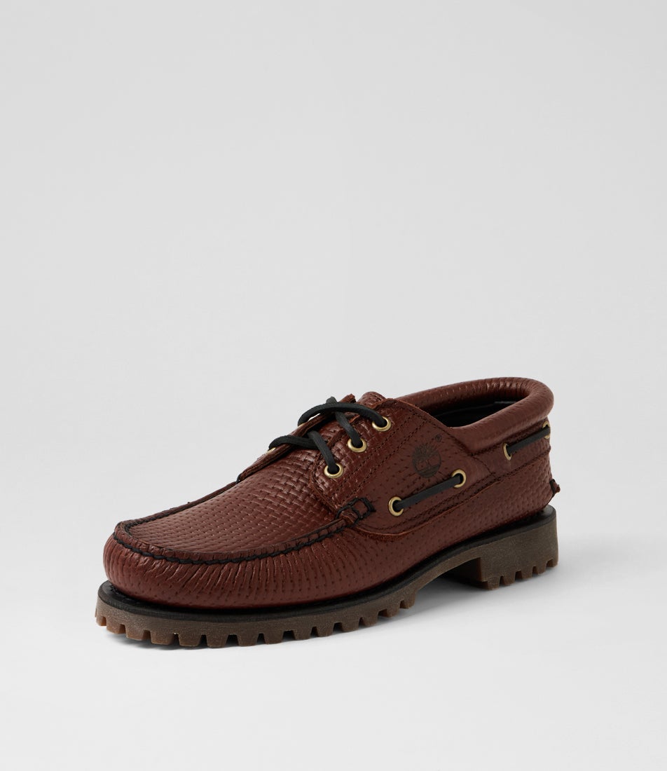 Authentics 3 Eye Classic S Brown Woven Leather Boat Shoes