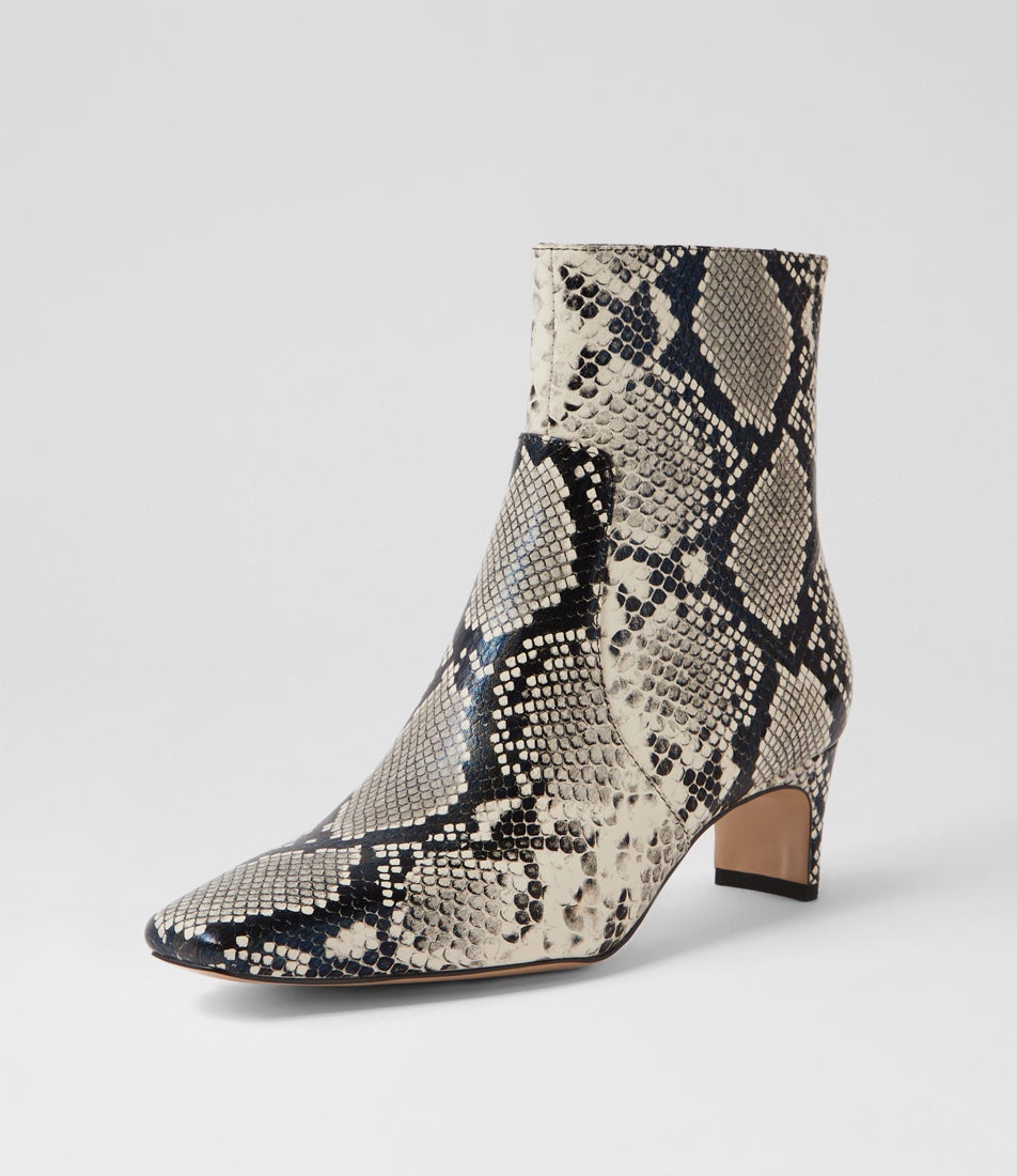 Darhl Black Beige Snake Ankle Boots