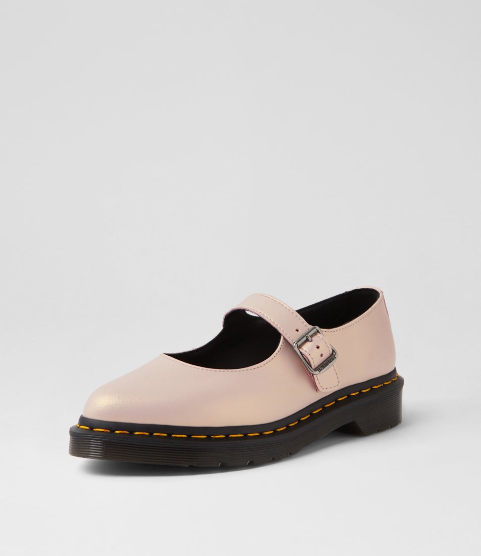 Elphie Mary Jane Powder Pink Gold Shift Leather Flat Shoes