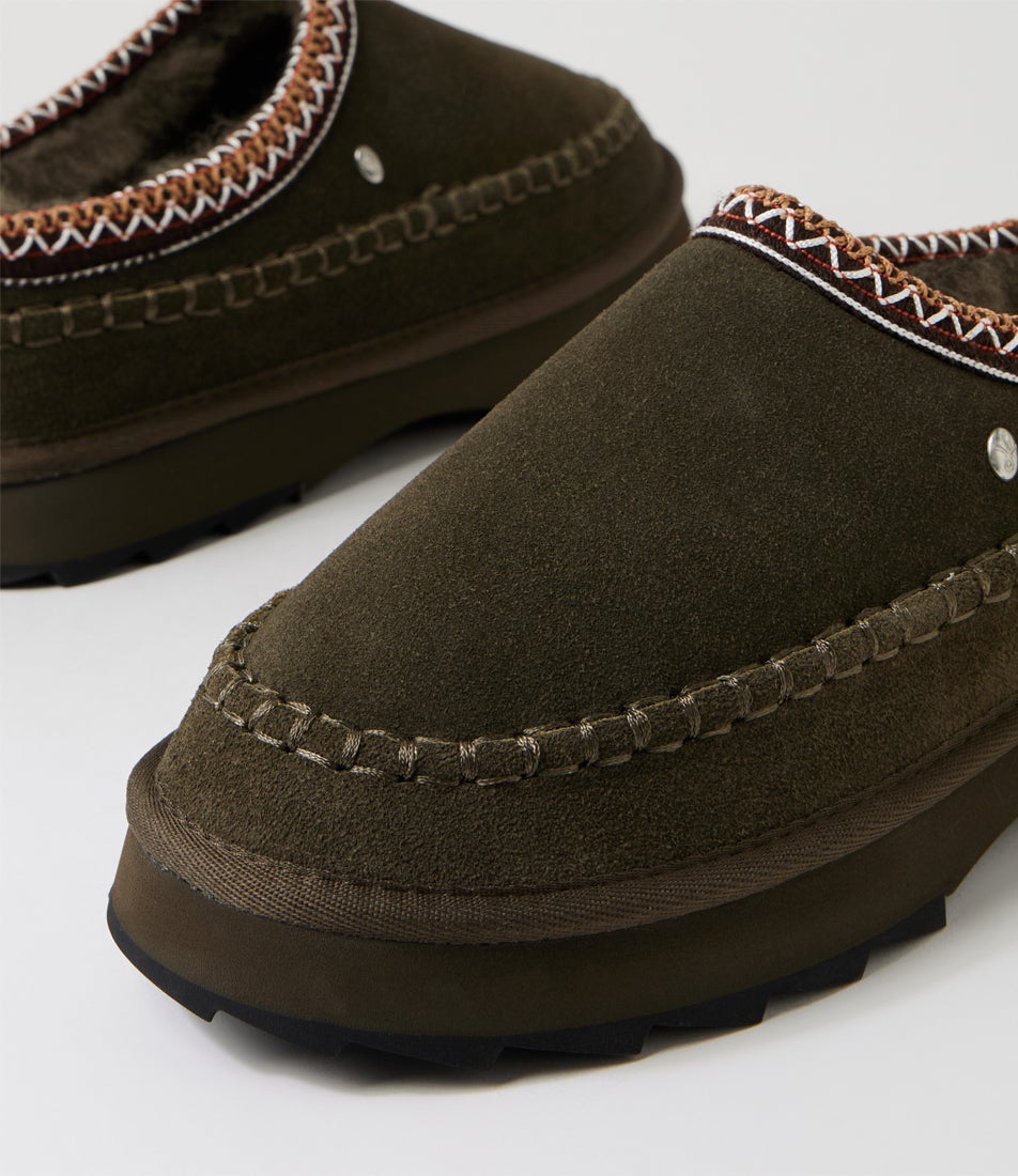 Sharky Adventure Dark Olive Suede Slippers