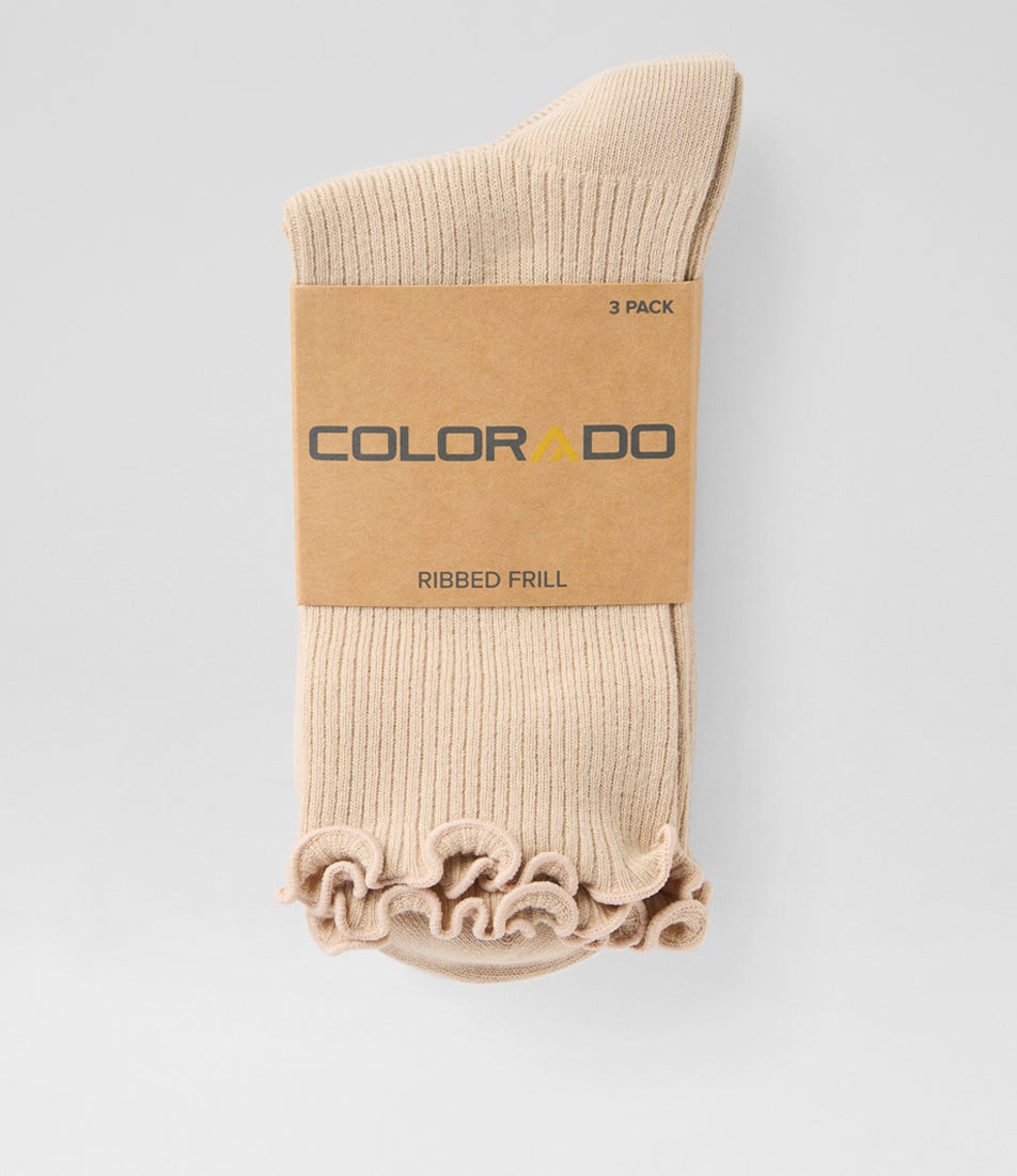 3pk Frill Nude Cotton Socks