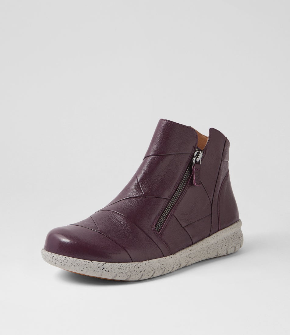 Sisley Xf Purple Leather Ankle Boots