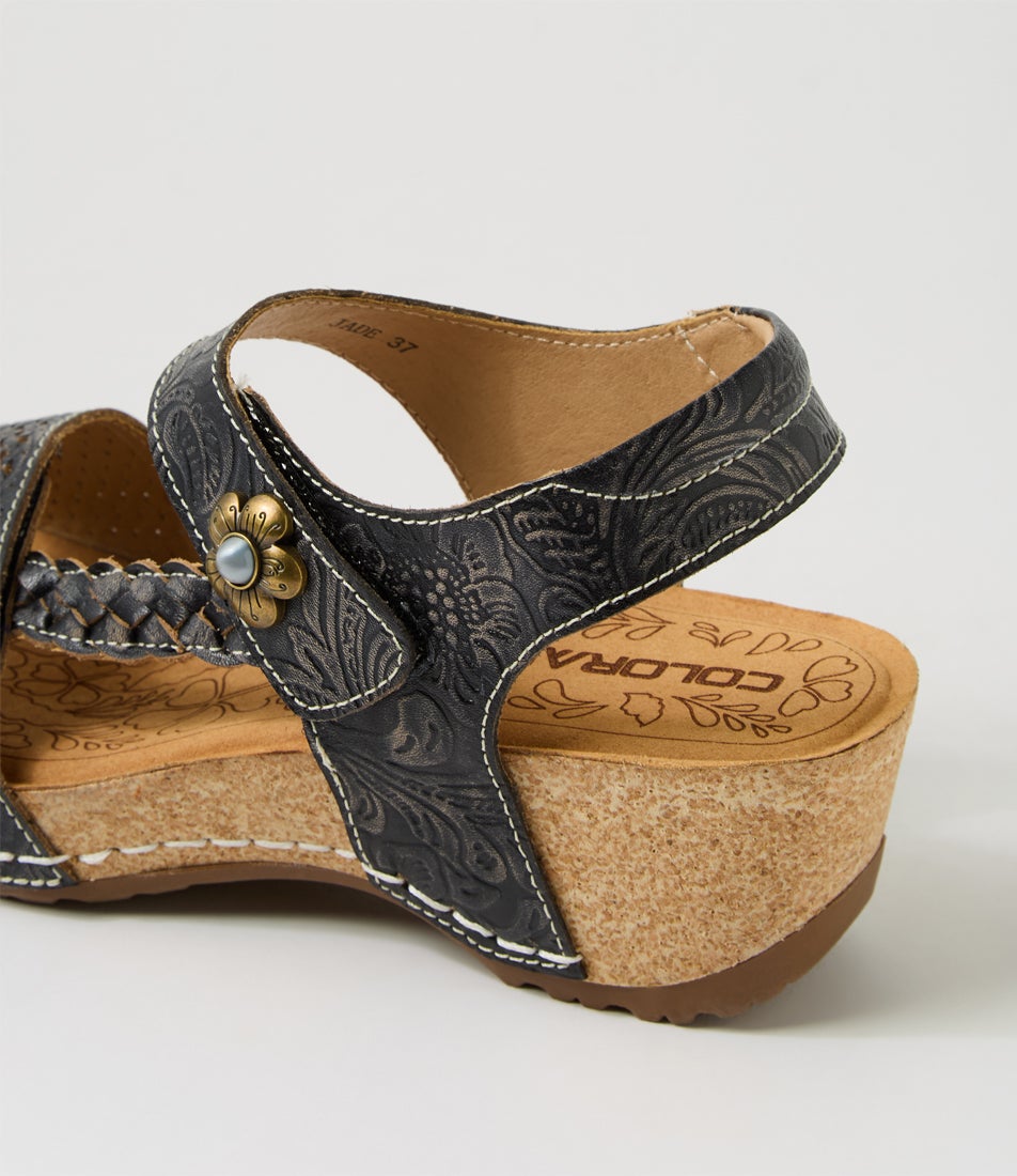 Jade Black Leather Sandals