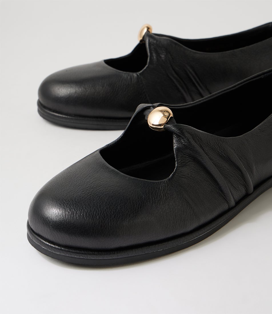 Ressol Black Leather Flat Shoes