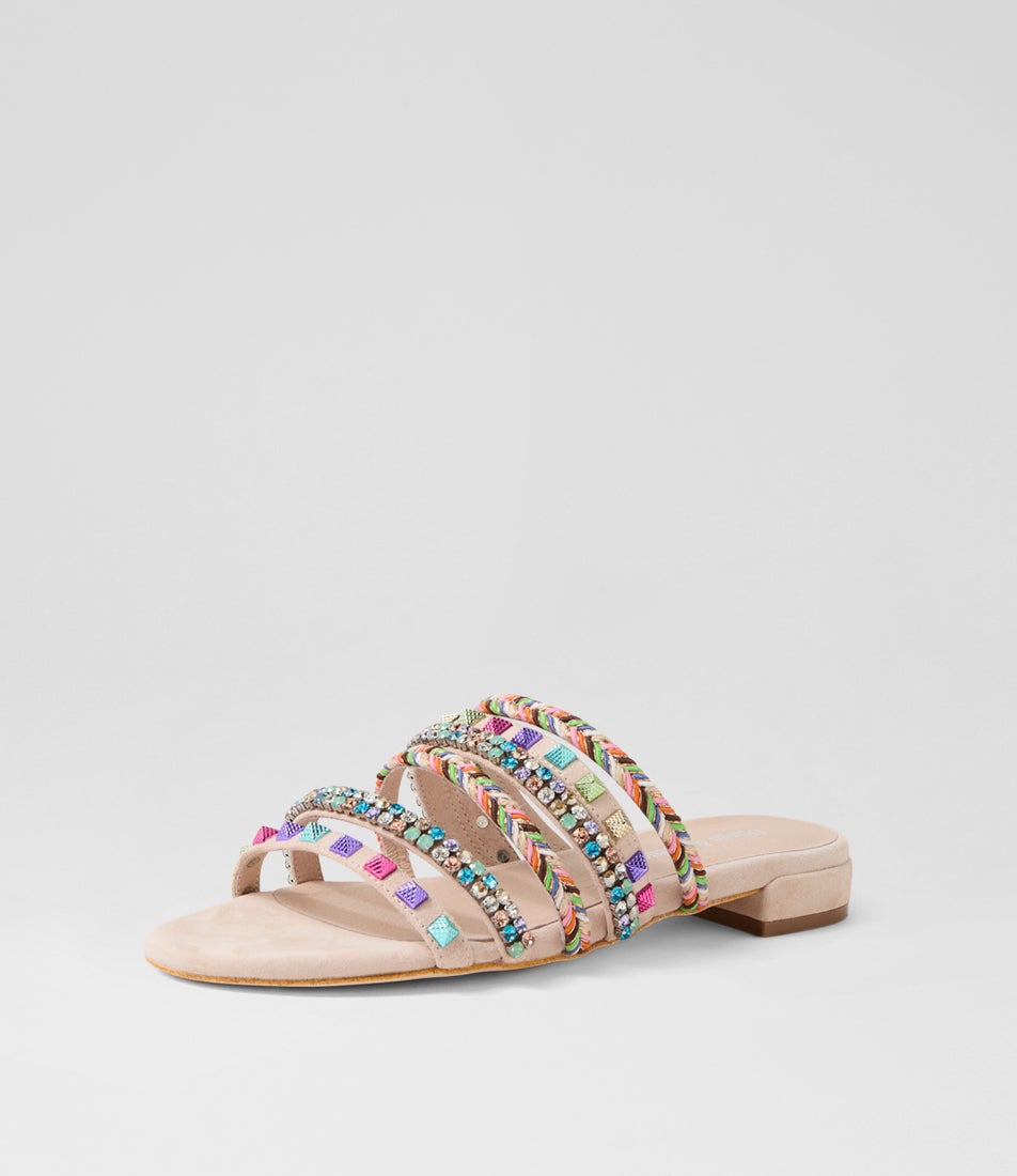Linea Beige Multi Suede Slides