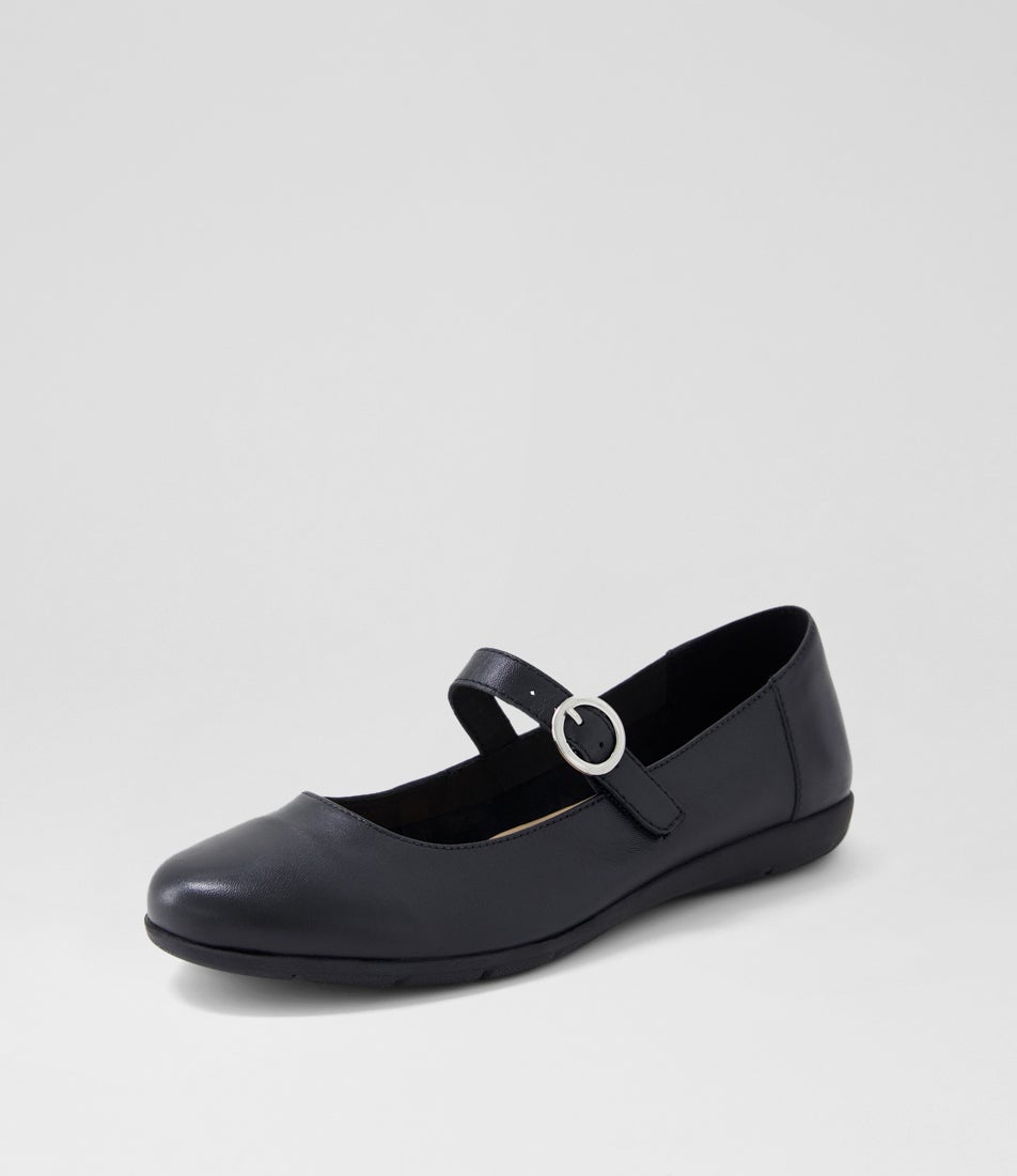 Hariet Black Leather Flat Shoes