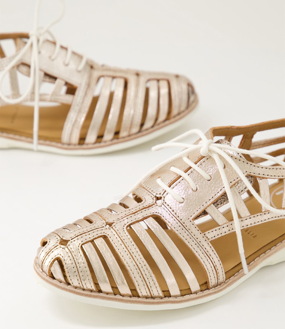 Derby Cage Bronze Leather Lace Up Flats
