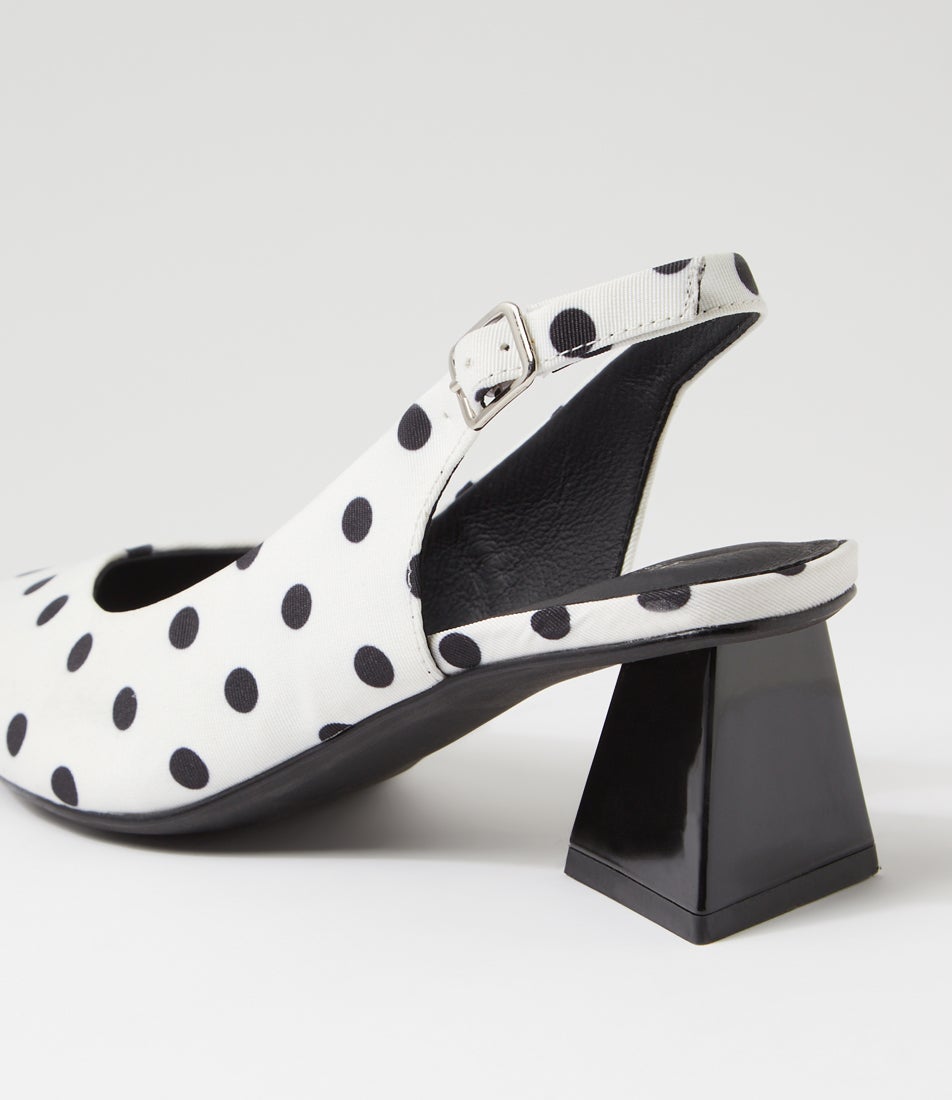 Ihops White Black Spot Fabric Heels Ihops White Black Spot Fabric Heels