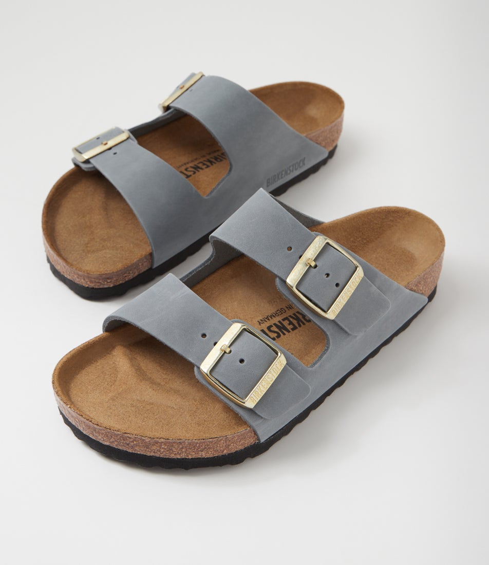 Arizona Basalt Grey Oiled Leather Slides