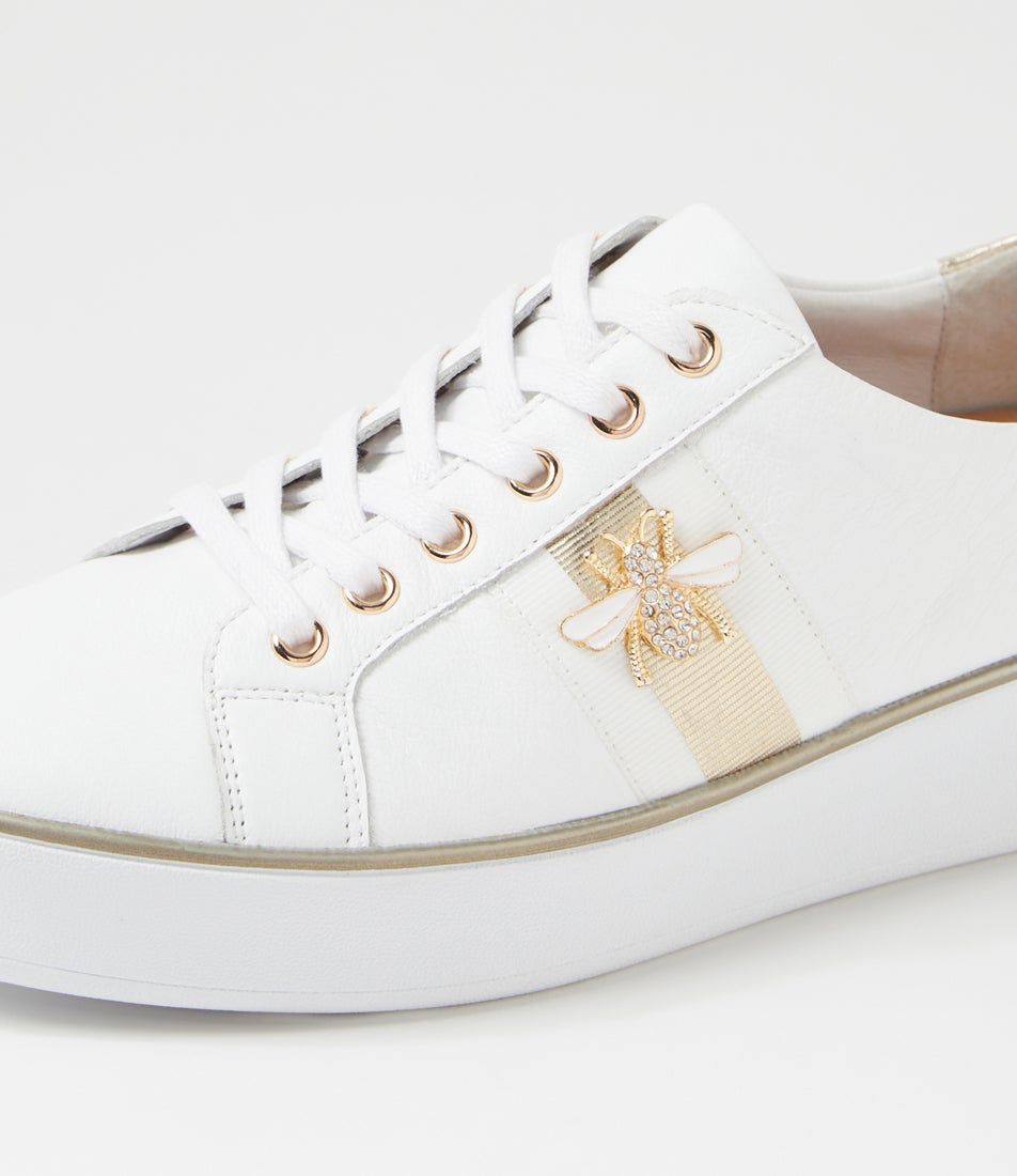 Zobuck W White Pale Gold Leather Sneakers